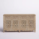 Indian Handmade Solid Wood 4 Drawers & Doors Carved Sideboard